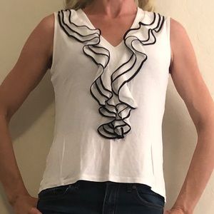 H&M White tank top with a black trimmed ruffle